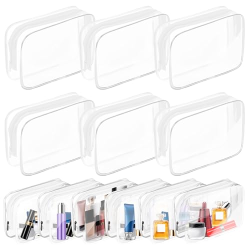 AURUZA Clear Makeup Bag,Portable Travel Toiletry Bags with Zipper, TSA Approved Clear Organizer Bags, PVC Cosmetic Pouch for Airport Airline Compliant - color: 12 Packs White