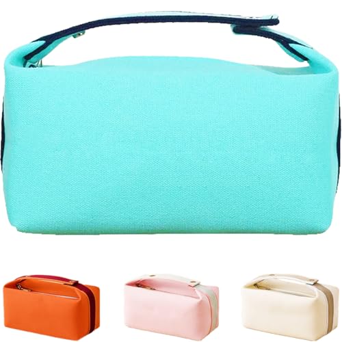 Fammart Travel Makeup Bag, Waterproof Canvas Cosmetic Bag Make Up Organizer Case for Women, Large Toiletry Bag Skincare Pouch for Toiletries Accessories Brushes - color: Canvas - Light Blue