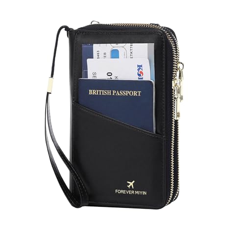 GOIACII Passport Wallet Travel Crossbody Bags for Women Wristlet Phone Purse Double Zip Vegan Leather Black - color: A02 Black