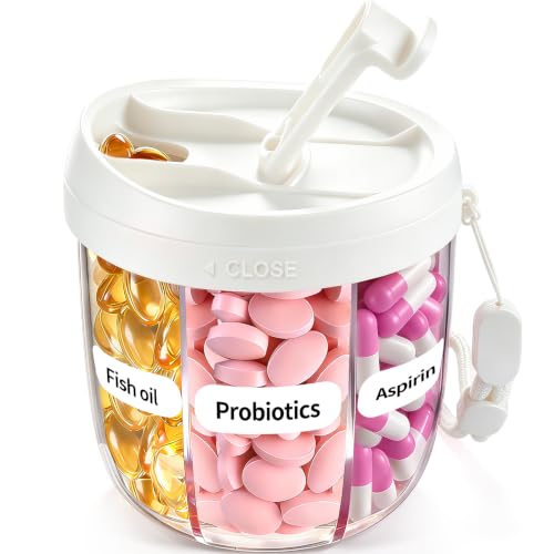 Pill Organizer,Travel Essentials Pill Container, Travel Pill Dispenser with White Lid，Pill Case Having 7 Large Compartments,Vitamin Organizer for Home Organization,Travel Containers - color: White