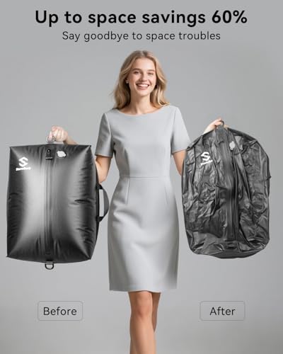 34L Vacuum Bags for Travel, Compression Bags with Pump, Reusable IP67 Waterproof Vacuum Seal Packing Cubes for Carry On Suitcase and Backpack (1PC + Pump + Shoulder Strap) - size: 1PC-PUMP