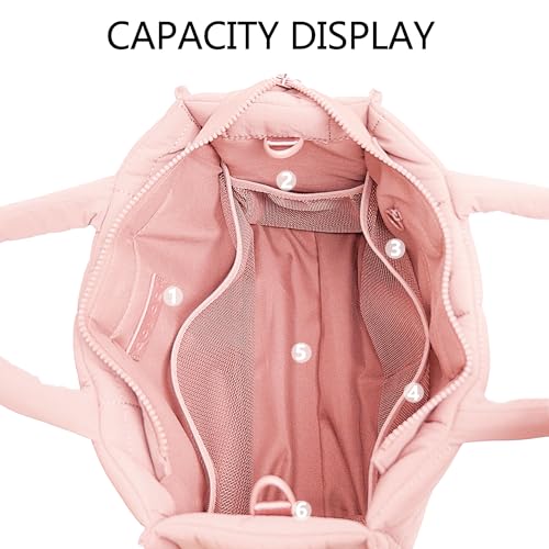 Quilted Crossbody Bags for Women,Puffer Weekender Overnight Bag,Purse Handbag Organizer,Small Tote Bags Shoulder Bag - color: Light Pink