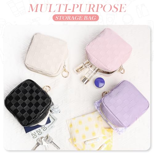 4.9" Small Makeup Bag, Checkered Mini Cosmetics Bag for Purse with Ring Buckle, Portable Small Travel Makeup Pouch for Women (Checkered, Beige) - color: Checkered Beige-4.9 inch