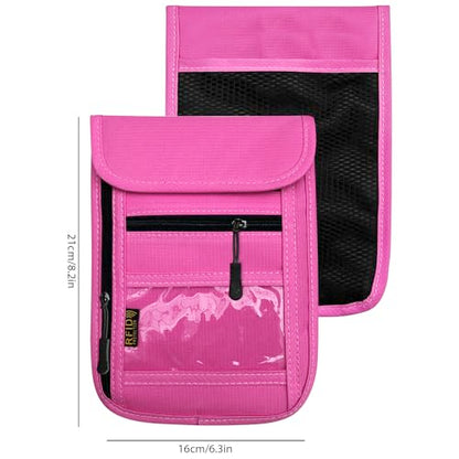 RFID Blocking Travel Neck Wallet Pouch and Passport Holder, Travel Neck Pouch Passport Holder for Women & Men - Rose - color: Rose