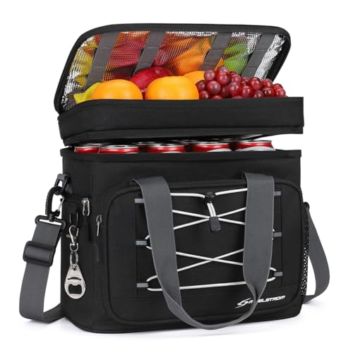 Maelstrom Portable Collapsible Soft Cooler Bag – 24/30/60 Cans Double-Deck Leakproof Ice Chest for Beach, Camping & Grocery - color: Black, size: 24 Can