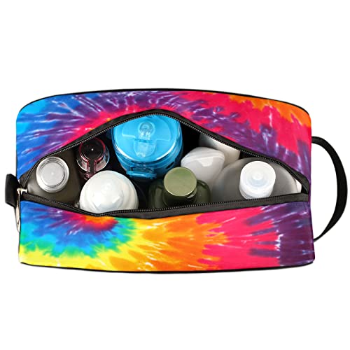 Rainbow Tie Dye Travel Toiletry Bag for Women Men Abstract Swirl Tie Dye Lightweight Cosmetic Makeup Bag Waterproof Shaving Bag Dopp Kit with Large Capacity for Toiletries and Shaving Accessories - color: A01:tie dye