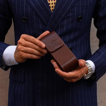 Time Resistance Leather Glasses Case - Hard Shell Leather Glasses Case - Made in Italy - color: Brown