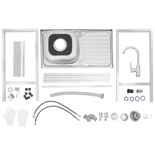 Outdoor Utility Sink,Free Standing Stainless Steel Laundry Tub, Single Bowl Portable Washing Hand Basin Station,with Cleaning Table&Storage Shelves for Garage, Restaurant, Kitchen,Camping, Backyard