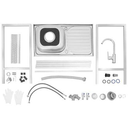 Outdoor Utility Sink,Free Standing Stainless Steel Laundry Tub, Single Bowl Portable Washing Hand Basin Station,with Cleaning Table&Storage Shelves for Garage, Restaurant, Kitchen,Camping, Backyard