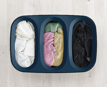 Joseph Joseph Tota Trio 90 liter/23.8 gallon Laundry Hamper Separation Basket with lid, 3 Removable Washing Bags with Handles- Dark Blue - color: Dark Blue, style: Trio Compartment 90L