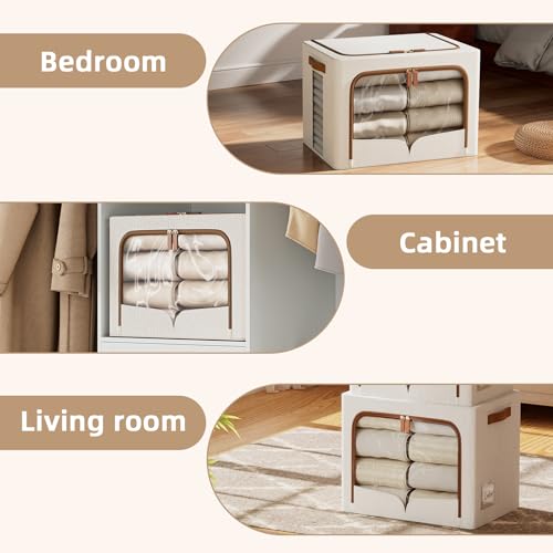 FHSQX 6 Pack Clothes Storage Bins with Metal Frame, Cream White, 19.7x15.7x13.8 inch - color: Cream White, size: 19.7x15.7x13.8 inch