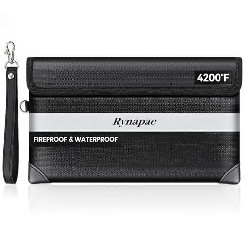 Rynapac Fireproof Money Bag Upgraded 4200°F, 11”x 6.2” Waterproof money bags with zipper for Travel/Office/Home, Small Fireproof Safe Pouch, Built-in 11 storage pockets for Phone, Cash, Passport, Card - size: 11'' x 6.2''