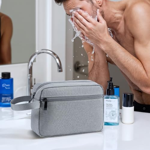 Travel Hanging Toiletry Bag with Carry Handle - Water-Resistant Small Cosmetic Organizer for Men & Women, Makeup, Shaving Kit, Gym & Travel Essentials (Grey) - color: Grey