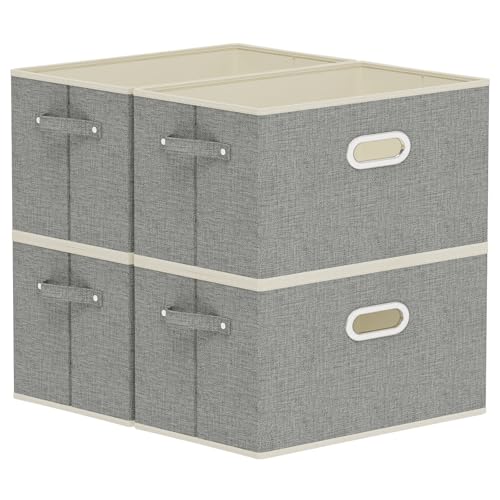 Fabric Open Storage Bins with Metal Handles, Collapsible Organizer Baskets, Foldable Cube Boxes for Shelves, Closet, Living Room, 15x9.8x9.8in, Grey, 4 Pack - color: Grey, size: 15x9.8x9.8 in(4 Pack)