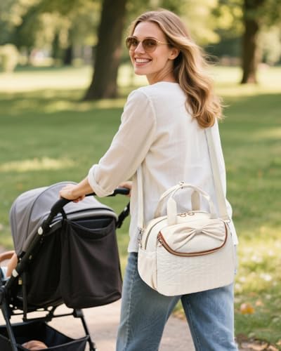 Bluboon Lunch Box for Women, Large Insulated Lunch Bag with Shoulder Strap, Adult Lunch Tote Teacher Nurse, Bow Lunch Cooler Gifts for Work Picnic Travel, Black (Biege) - color: Beige