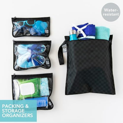 Bumkins and Roamio - Waterproof Wet Bag & Clear Travel Bags - For Beach, Baby, Travel, Swim Suit, Cloth Diapers, Pump Parts, Pool, Gym, Toiletries - Reusable & Easy to Clean - Black Check - 4 Pack - color: A5 Black Check