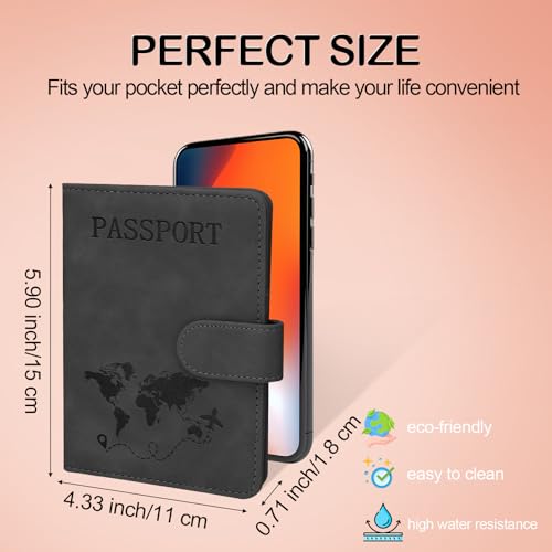 Passport Holders, RFID Blocking Credit Card Holder, PU Leather Vaccine Card Holders for Travel with Magnetic Buckle, Travel Must Haves Cruise Ship Essentials for Men, Women (Black) - color: Black
