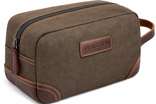 emissary Men's Toiletry Bag, Leather and Canvas Travel Toiletry Bag, Dopp Kit for Men, Travel Bathroom Bag Men's Shaving Kit, Travel Kit Small Bags for Men, Shaving Bag for Travel Accessories (Coffee) - color: Coffee