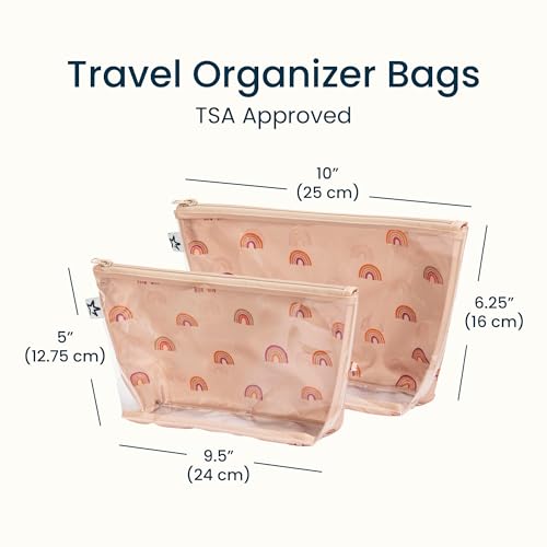 Tiny Twinkle Diaper Bag Organizing Pouches | 2 Pack Mess-Proof Travel Organizer Bags with Structured Bottom & Clear Front | TSA Approved Toiletry Bag Set for Baby and Mom Essentials (Boho Rainbow) - color: Boho Rainbow