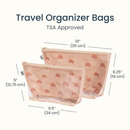 Tiny Twinkle Diaper Bag Organizing Pouches | 2 Pack Mess-Proof Travel Organizer Bags with Structured Bottom & Clear Front | TSA Approved Toiletry Bag Set for Baby and Mom Essentials (Boho Rainbow) - color: Boho Rainbow
