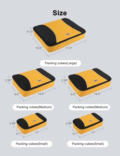 GOX Ultra Light 5 piece Packing Cubes Travel Luggage Organizer 1 Large 2 Medium 2 Small - color: Yellow