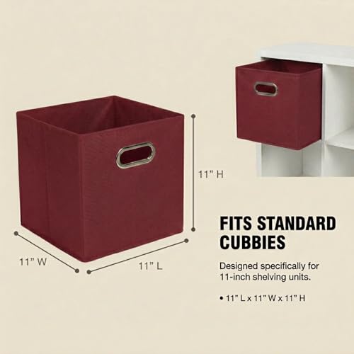 Household Essentials Foldable Fabric Storage Cubes 6-Pack – 11x11x11 Stackable Non-Woven Bins with Chipboard Sides & Grommet Handles – Closet, Shelf, Nursery, or Office Organizer – Burgundy - color: Burgundy, size: 11” L x 11” W x 11” H