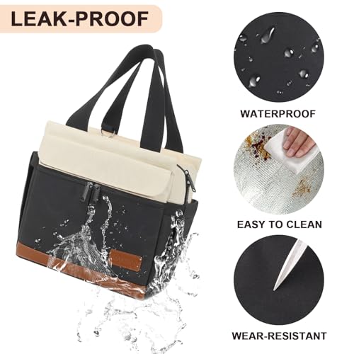 Joymee Large Insulated Lunch Tote Bag for Work Lunch Box Women/Men with Shoulder Strap Reusable Leakproof Large Spacious Lunch Cooler Tote for Women Adult with Bottle Holder and Side Pockets - Black - color: A Black