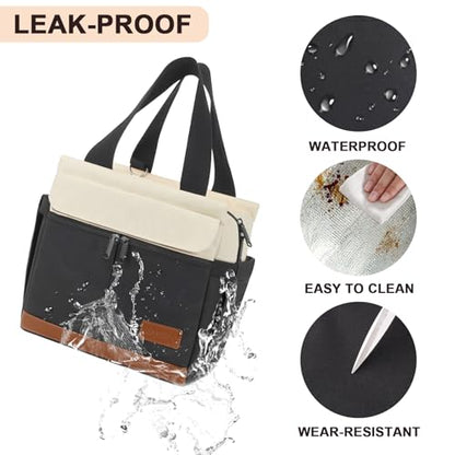 Joymee Large Insulated Lunch Tote Bag for Work Lunch Box Women/Men with Shoulder Strap Reusable Leakproof Large Spacious Lunch Cooler Tote for Women Adult with Bottle Holder and Side Pockets - Black - color: A Black