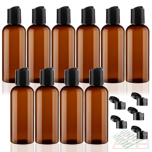 10 Pack 3.4 oz Travel Bottles for Toiletries TSA Approved Leak Proof Travel Size Containers Plastic Empty Shampoo Bottles with Labels Squeeze Bottle Toiletry Accessories(Brown) - color: B-10Brown