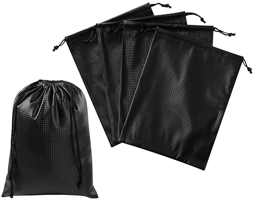 PALTERWEAR Tech-Weave PU-Coated Drawstring Bags (Set of 5) Water-Resistant, Directional-Stretch Travel Organizers for Gym, Beauty, Tech Gear - Strong Wipe-Clean (Black 3D, 7 x 9 In) - size: 7 x 9 In