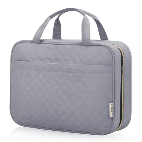 HXLGMD Travel Size Toiletry Bag for Women, Portable Cosmetic Bag with Hanging Hook, Travel Essentials Water-resistant Makeup Organizer for Accessories, Shampoo, Full-size Container, Toiletries - color: Grey, size: Medium