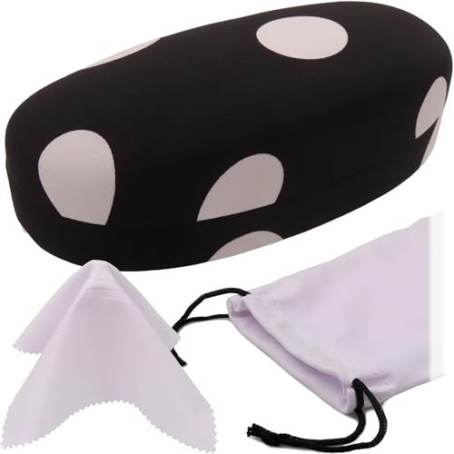 MyEyeglassCase Hard Sunglasses case - Women Glasses Case Holder - Large Durable Eyeglass Case Hard Shell with Pouch & Cloth - color: As113 Polka Dots