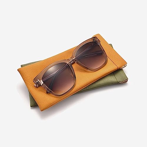 3 Pack Leather Eyeglasses Cases PU Soft Sunglasses Pouch Squeeze Top Portable Glasses Cases for Men Women - color: Pink Yellow Green
