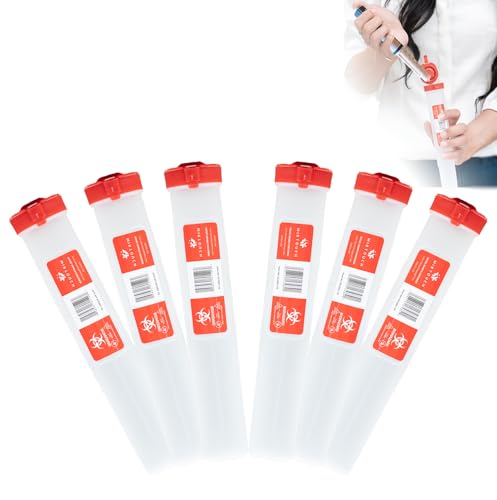 Travel-Sharps - Single Use Travel Sharps Container for AutoPens Needles Syringes - Portable Small Sharp Containers with Locking Lid, Puncture Resistant Transportable Needle Disposal Containers 6 Pack - size: 7in Flat-End (6Pk)