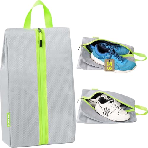 GLORIEROO Smell Proof Shoe Bags for Travel-Soccer Cleat Bag Smell Proof with Active Carbon Fabric | Odor-Absorbing Water-Resistant Track Shoe bags for Sports (Grey, UP TO US14) - color: Grey, size: UP TO US14