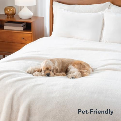 Berkshire Blanket Classic Extra-Fluffy™ Plush Blanket Queen Size, Soft Fuzzy Fluffy Long Hair Blanket for Couch Sofa Bed, Cream, 90x90 Inches - color: Cream, size: Full/Queen