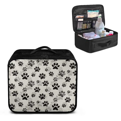 First Aid Case Empty Pet Paw Print Veterinary Medic Bag for Animal Clinics and Pet Owners Includes Secure Zipper Compartments Breathable Mesh Panels Soft Lining Washable Material - color: Pet Paw Print
