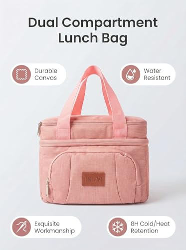 Rnivvi Lunch Box for Women, Double Decker Insulated Cooler Bag Lunch Bag Reusable Leakproof Tote Lunch Container with Strap for Work Family Picnic Hiking Camping, 18 Cans 12L, Large Adults, Pink - color: Pink