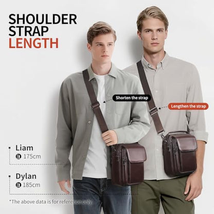 Augus Leather Small Messenger Bag For Men Crossbody Handbag Shoulder Sling Travel Bags for Men Purse Daypack Magnetic Buckle - color: Coffee