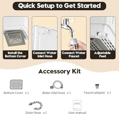 Auertech 14 lbs Portable Washing Machine, Fully Automatic Portable Washer with Glass Lid, 10 Wash Cycles, Compact Capacity Washer and Spin Dryer Combo with Drain Pump for Apartment, Dorm, RV - size: 14 lbs