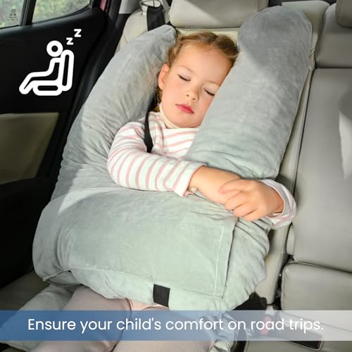 Travel Pillow, Car Pillow for Kids & Adults, Kid Travel Sleeping Pillows for Neck & Body Support, Car Travel Essentials Pillow on Road Trips, Gray - color: Gray