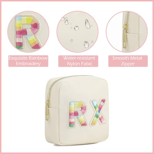Small Nylon Rx Medicine Bag, Cute Waterproof Chenille Letter Patch Drug Makeup Bag with Metal Zipper, Pill Bag for Purse, Mini Travel First Aid Purse Organizer Machine Washable (08Beige RX) - color: 08Beige RX