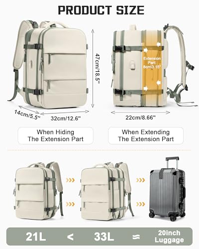 wepadre Vacuum Backpack Travel with Pump Travel Backpack with Vacuum System Expandable Vacpack Compression Backpacks for Travel Easy Vac Pack Carry on Luggage - color: Beige With Green