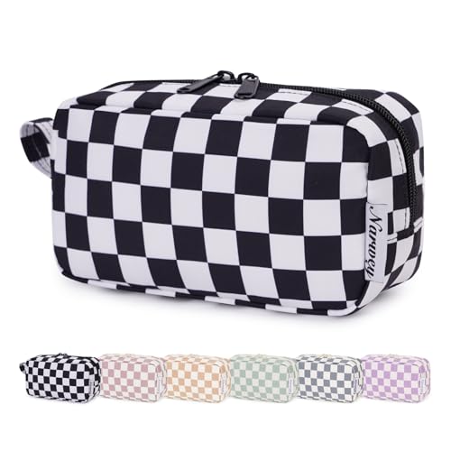 Narwey Small Checkered Makeup Bag for Purse Travel Makeup Pouch Mini Cosmetic Bag Zipper Pouch for Women (Black Checkerboard, Small) - color: AA-Black Checkerboard, size: Small