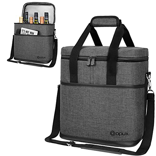 opux 6 Bottle Carrier Tote | Insulated Padded Wine Cooler Bag for Travel. Picnic, BYOB | Portable Leakproof Wine Tote Bag for Dinner, Party, Christmas, Wine Gift for Women, Men (Charcoal Gray) - color: Charcoal Gray, size: 6 Bottle
