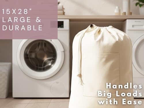 PurpleEssences Laundry Bag Durable Clothes Drawstring Bag Machine Washable Travel Laundry Organizer for Dorm, College, Hamper - Set of 1, 15 x 28 Inch, Laundry Bag - Natural - size: 15 x 28 Inch Laundry Bag