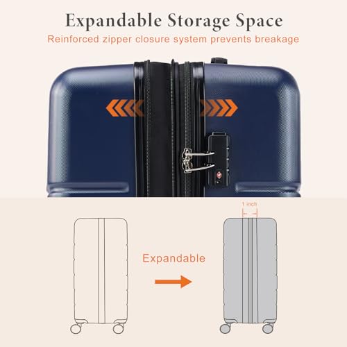 Sweetcrispy 28 Inch Checked Luggage, ABS Lightweight Rolling Hard Shell Suitcase with Smooth Spinner Wheels, Built-in TSA Lock, Durable Travel Suitcase for Business and Vacation Trip, Blue - color: Blue, size: 28 Inch
