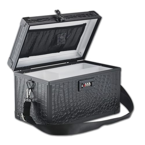 Combination Lock Box with Handle, Portable Multipurpose Locking Storage Case, Home Outdoor Security Lockbox, Organizer for Accessories Medicine Cosmetics Toys Tools (Crocodile Black, Medium) - color: Crocodile Black, size: Medium