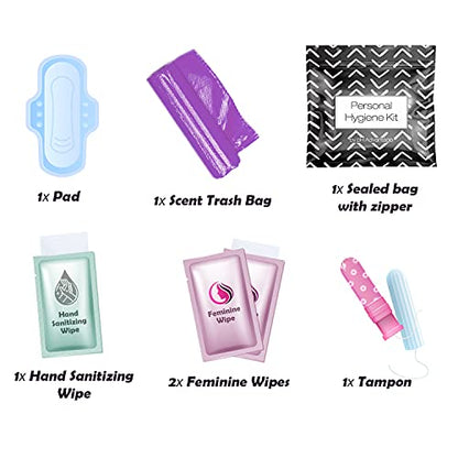 Menstrual Kit All-in-One | Convenience on The Go | Single Period Kit Pack for Travelling, Tweens & Teenagers | Individually Wrapped Feminine Hygiene Products (Black Treads) - color: Black Treads