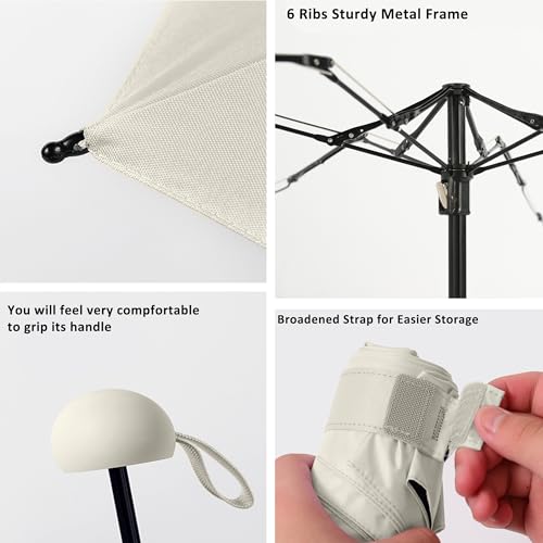 BAODINI Travel Essentials Mini Umbrella for Purse With Case Small Compact UV Sun Protection Lightweight Tiny Pocket Manual Open Close Umbrella for Women Kids and Men Fits Purse Backpack - color: G-1-Beige